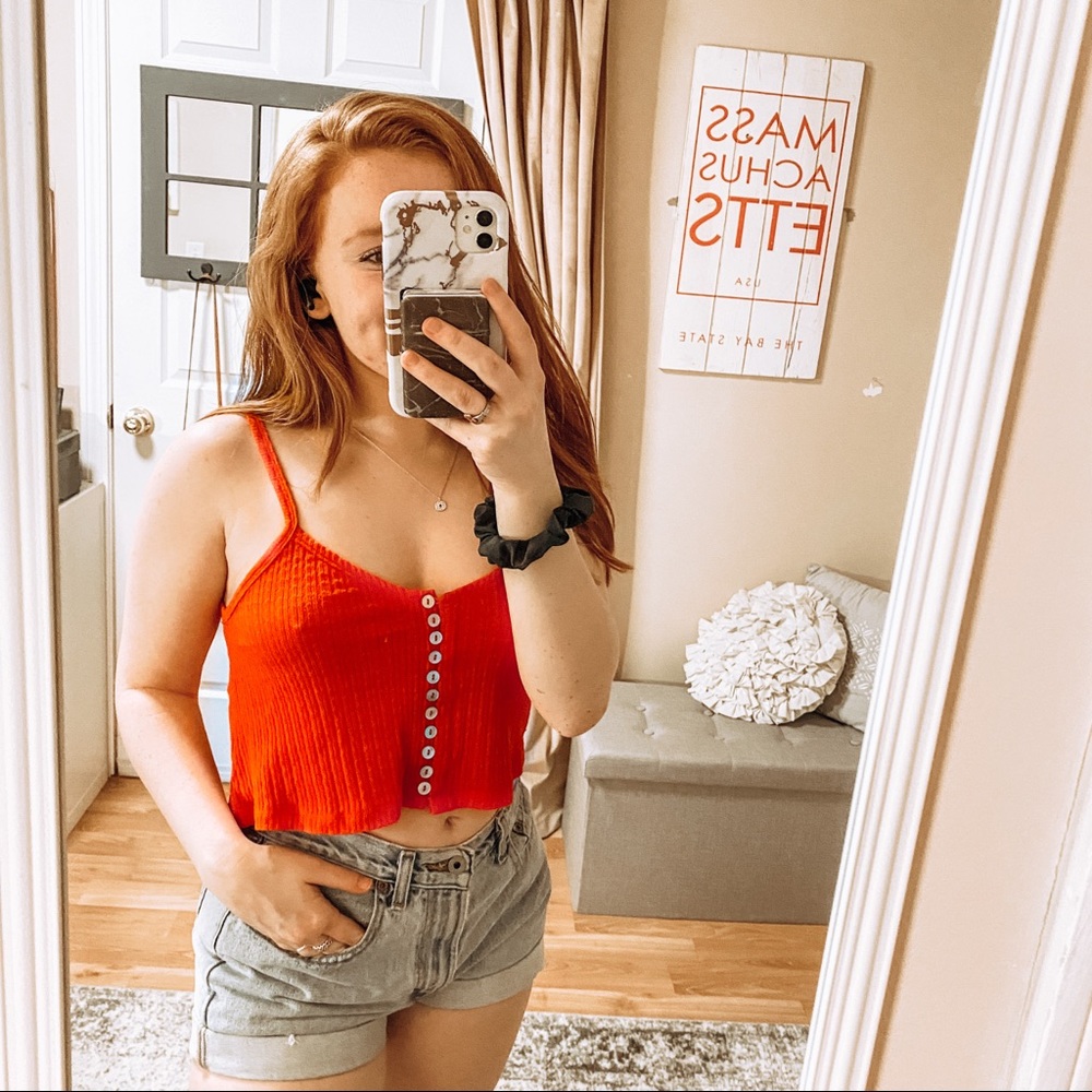 UO Red Paloma Button Front Cropped Tank